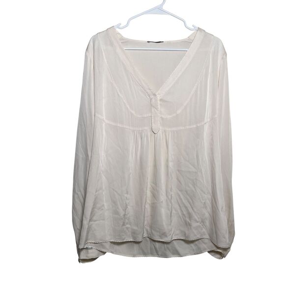 Elie Tahari Blouse Women's S/M Silk Beige V-Neck Long Sleeve Popover Top - Picture 1 of 11